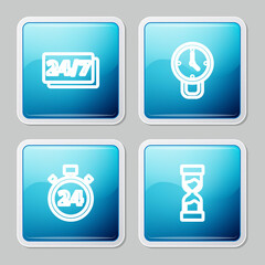 Set line Clock 24 hours, , Stopwatch and Old hourglass icon. Vector