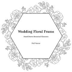 Hexagon Botanical Wedding invitation leaves Vector Frame