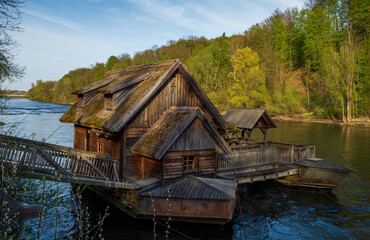 antique ship mill on the river
