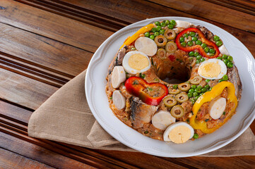 Typical dish of Brazilian cuisine called Cuscuz Paulista, Copy space