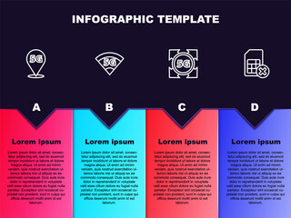 Set line Location 5G network, , and Sim card rejected. Business infographic template. Vector