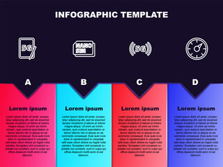 Set line Graphic tablet with 5G, Nano Sim Card, network and Digital speed meter. Business infographic template. Vector