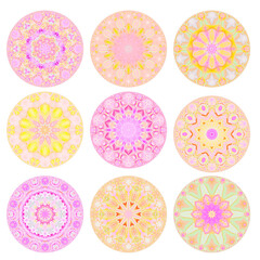 Set of nine hand drawn mandalas isolated on a white background. Elements for interior decoration and textiles.