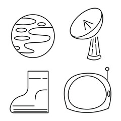 space icons. black and white linear symbols of space. isolated.