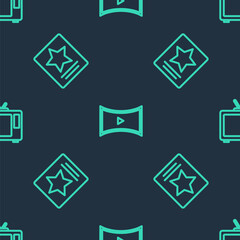 Set line Online play video, Hollywood walk of fame star and Retro tv on seamless pattern. Vector