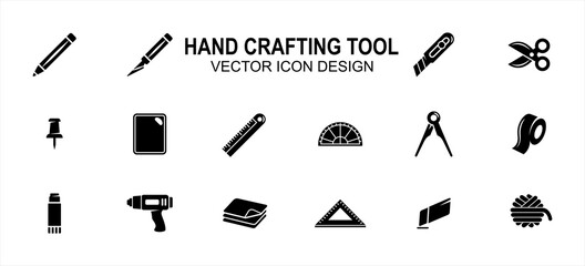 Simple Set of creativity hand crafting tools Related Vector icon user interface graphic design. Contains such Icons as pencil, blade pen, scissor, pin, ruler, board, tape, glue gun, yarn, paper