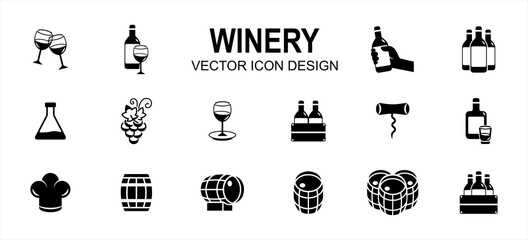 Simple Set of winery drink Related Vector icon user interface graphic design. Contains such Icons as wine, grape, beverage, premium, distillery, formulation, alcohol, fermentation, aging, bottle