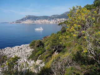 Fototapeta na wymiar Vue sur la baie de Monaco depuis la France