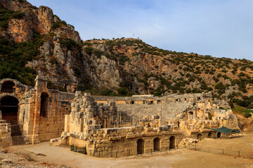 Fototapeta na wymiar Ruins of ancient Greek-Roman theatre of Myra in Demre, Antalya province in Turkey