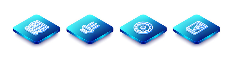 Set Isometric line Instrument tabla, Incense sticks, Chakra and India constitution day icon. Vector