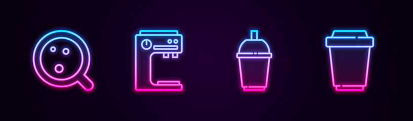 Set line Coffee cup, machine, to go and . Glowing neon icon. Vector © vector_v