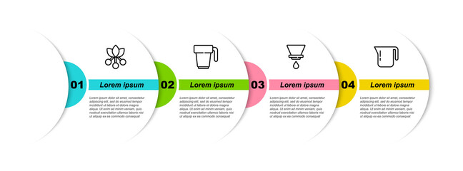 Set line Coffee bean, branch, cup, V60 coffee maker and pot. Business infographic template. Vector