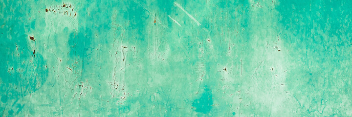 banner. Green tide, blue, celadon, turquoise old wood texture backgrounds. roughness and cracks.