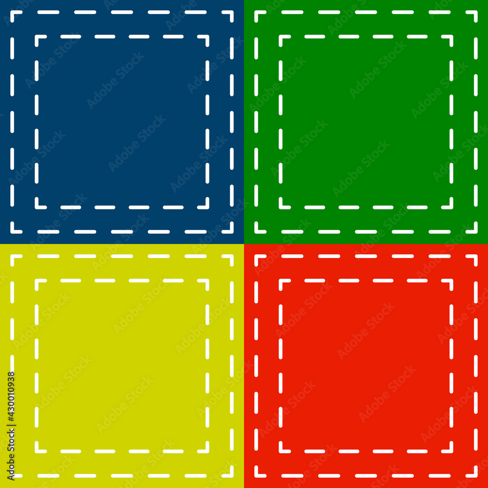 Poster four colors squares and dashed patches. green, blue, yellow and red color tile.