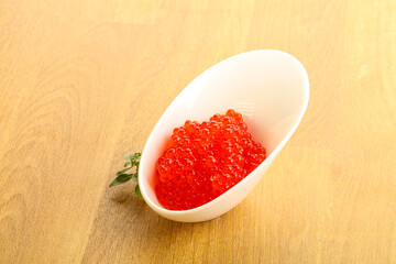 Red caviar in the bowl