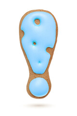 Fototapeta premium Exclamation mark. Blue homemade gingerbread biscuit isolated on
