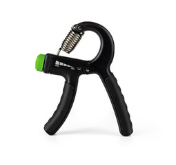 Forearm trainer with adjustable resistance isolated on white background. Grip strengthener for muscle formation. Sports bodybuilding and restorative gymnastics equipment design element.