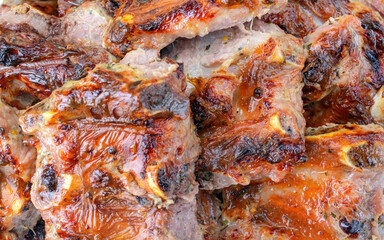 Obraz na płótnie Canvas meat fried on coals in close-up, isolated on a white background.pork ribs.