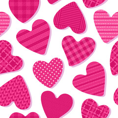Hearts with the texture of cells, polka dots, fabrics. Seamless Pattern Girly Abstract Surface Design. Pink colored shapes isolated on white background - 430013112