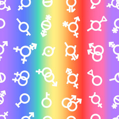 Pride flag background. LGBT Gender Seamless pattern. Bigender agender neutrois asexual lesbian homosexual, bisexual icon orientation. Vector Sexual human identity illustration. Freedom rainbow colors - 430013189