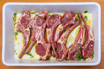 raw marinated lamb chops