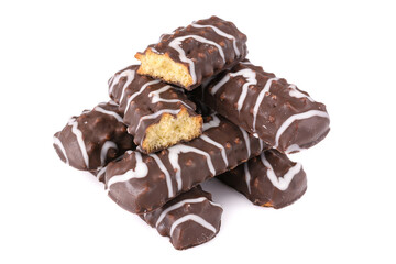 Cookies chocolate sticks whole and halves Isolated on a white background.