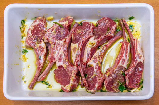 raw marinated lamb chops