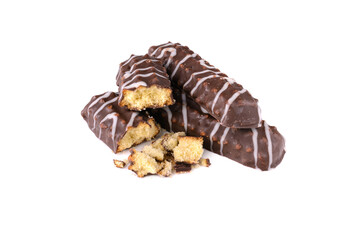 Cookies chocolate sticks whole and halves Isolated on a white background.