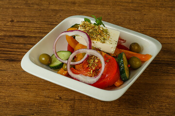 Traditional Greek salad with feta cheese