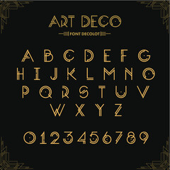 Art Deco creative font. Creative template in style of 1920s for your design. Letters, Numbers  in Vector. EPS 10