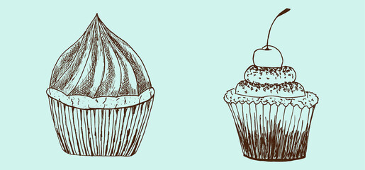 Set of sweet cupcakes for posters, textile, menus