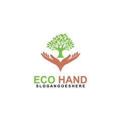Hand, Tree and Leaf logo Combination. Arm and ecosystem symbol or icon. Unique and Organic