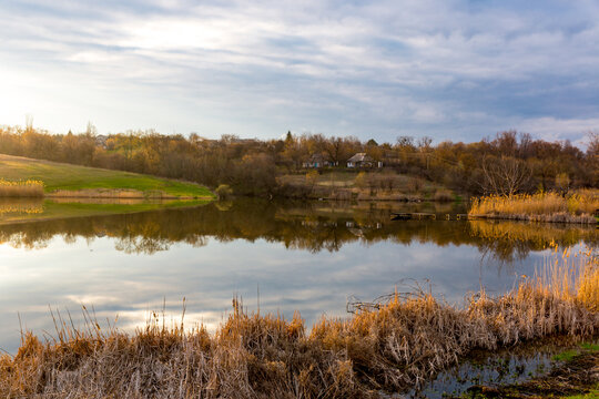 sunset over vollage lake