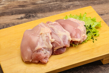 Raw chicken boneless and skinless leg