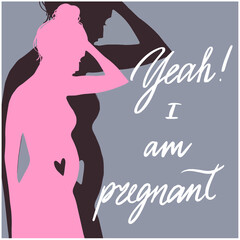  Yeah i am pregnant hand drawn illustration with lettering pregnancy.  Planning of pregnancy Line art. Hand holding ovulation or pregnancy test vector illustration. For cards, posters, decor it can be