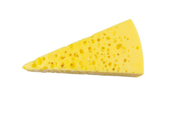 Piece of swiss cheese isolated on white background. Top view