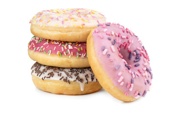 Donuts close-up on a white background. Round donuts isolated on white background.