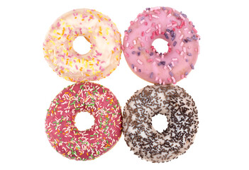 Donuts close-up on a white background. Round donuts isolated on white background.