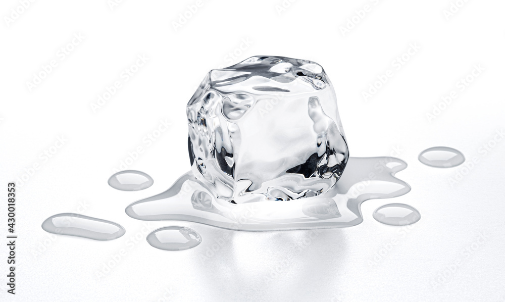 Wall mural melting ice cube isolated on white background