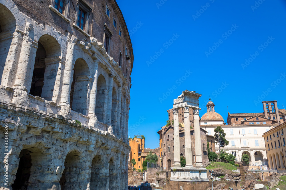 Wall mural ancient exterior of teatro macello (theater of marcellus) located very close to colosseum, rome, ita