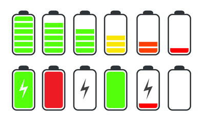 Phone battery charge status flat symbols set