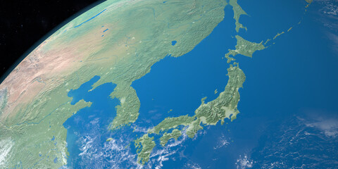 Sea of Japan in planet earth, aerial view from outer space