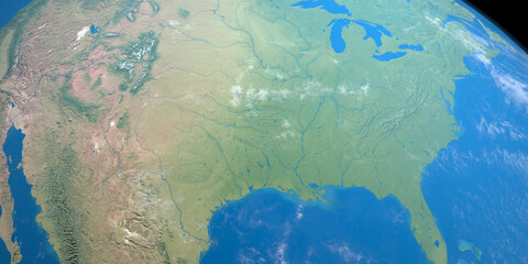 Mississippi River in planet earth, aerial view from outer space