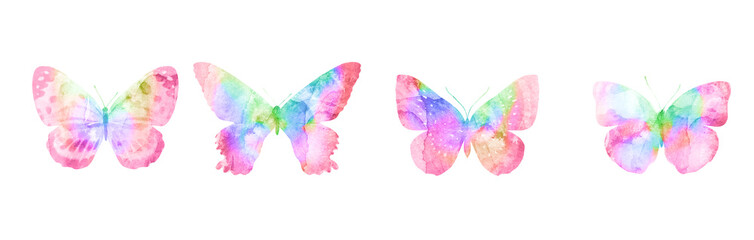 set of multi-colored butterflies isolated on a white background. four watercolor moths © Fotograf