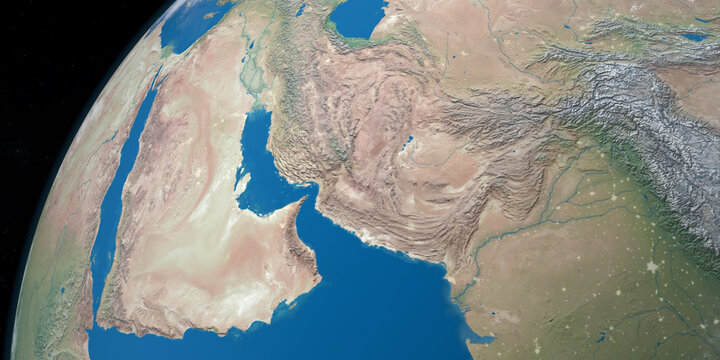 Persian Gulf in planet earth, aerial view from outer space