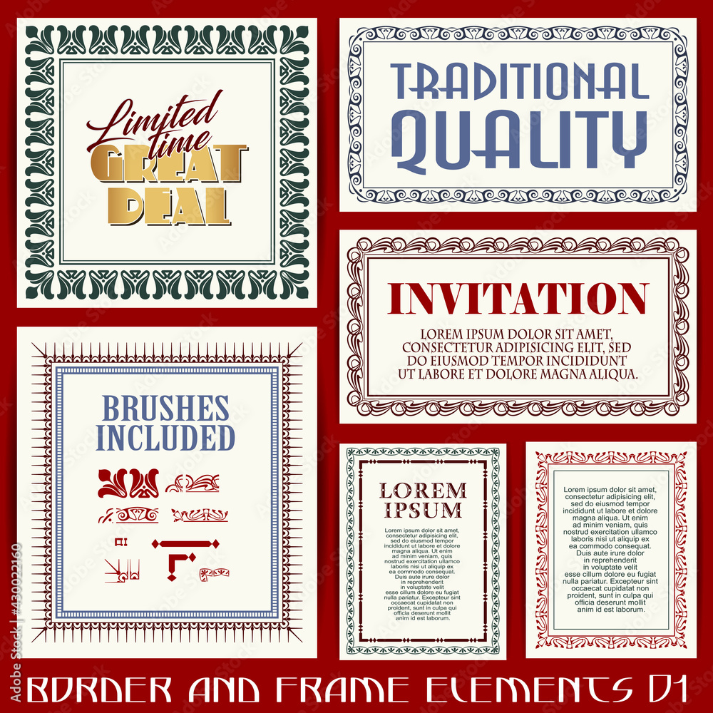 Wall mural brushes set in retro style. decorative borders and frames.