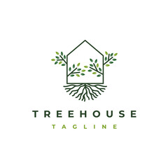 Tree and House logo design vector isolated, abstract tree logo design