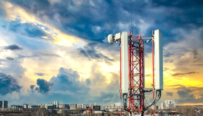 Detailed view of the mobile terrestrial telecommunications repeater antenna equipped with the...