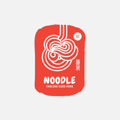 Noodle and ramen logo design vector template. chinese text translation "Noodle". Vector illustration.