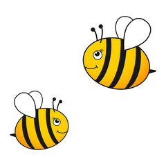 Honey bees characters. Cute happy bee. Vector illustration isolated on white background	